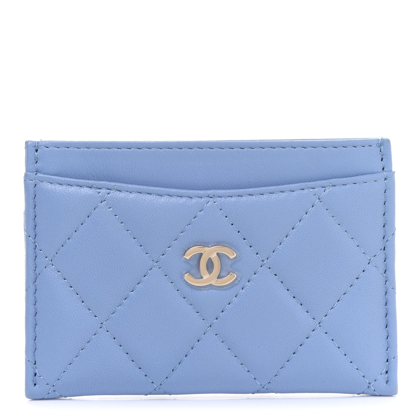 Lambskin Quilted Card Holder Light Blue