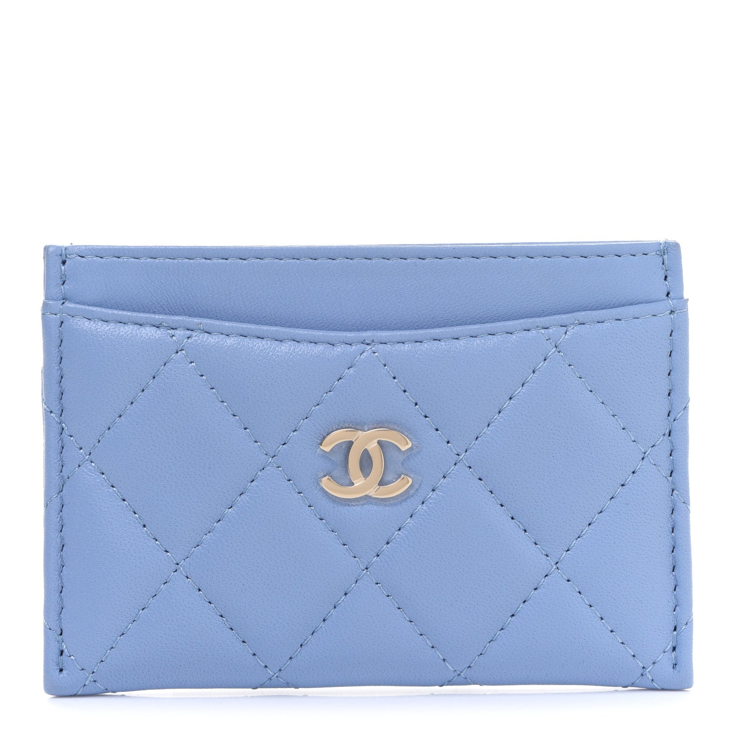 Chanel Lambskin Quilted Card Holder Light Blue 1 of 9