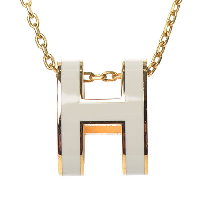 Hermes Lacquered Gold Pop H Pendant Necklace White 4 of 6