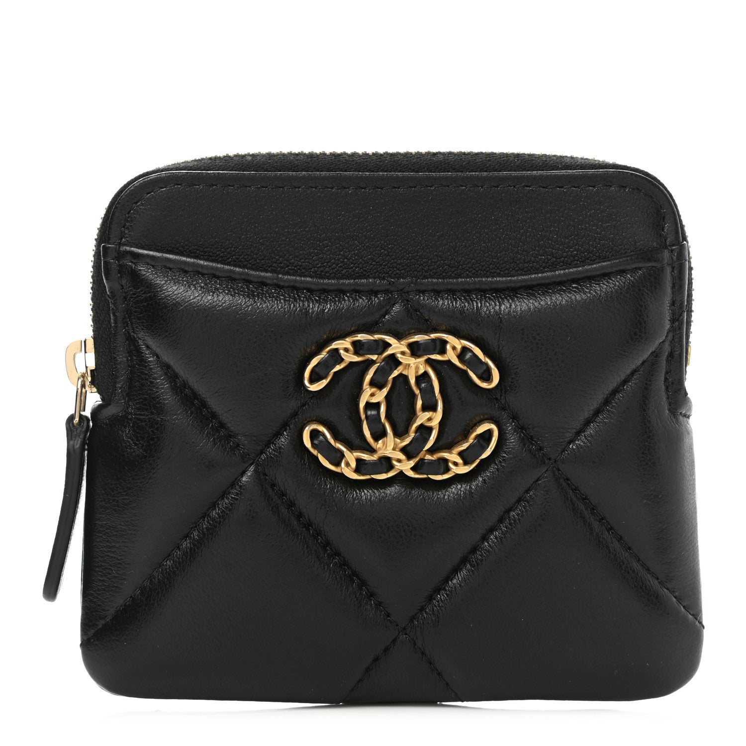 Chanel Lambskin Quilted Chanel 19 Zip Card Holder Wallet Black 1 of 9