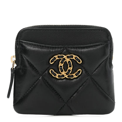 Chanel Lambskin Quilted Chanel 19 Zip Card Holder Wallet Black 1 of 9