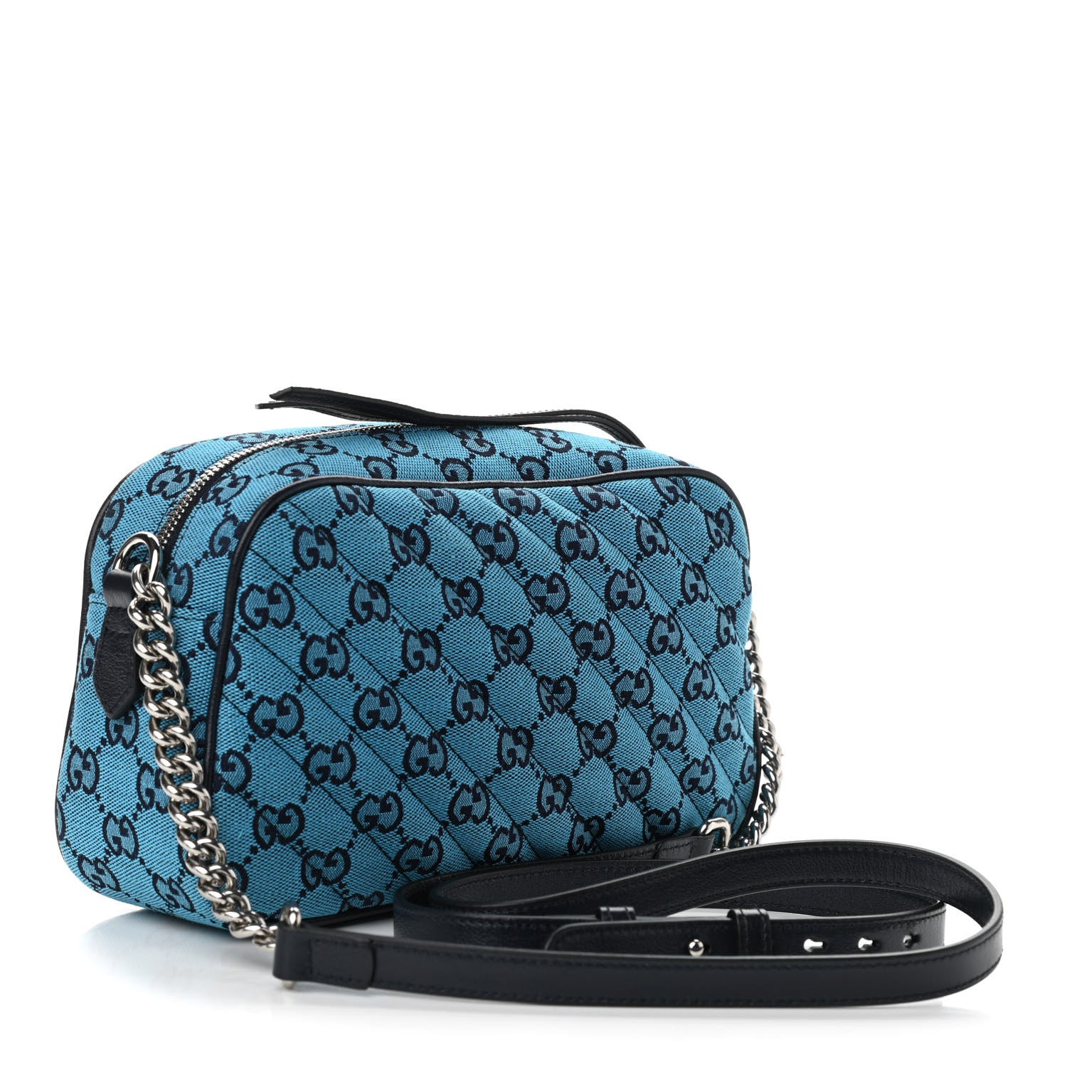 Gucci Monogram Multicolor Matelasse Diagonal Small GG Marmont Chain Shoulder Bag Light Blue 3 of 17