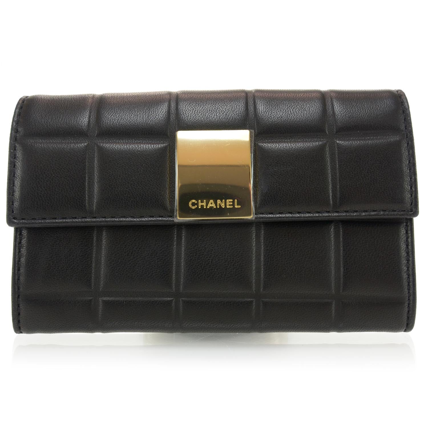 Chanel Leather Chocolate Bar Quilted Wallet Black 1 of 8