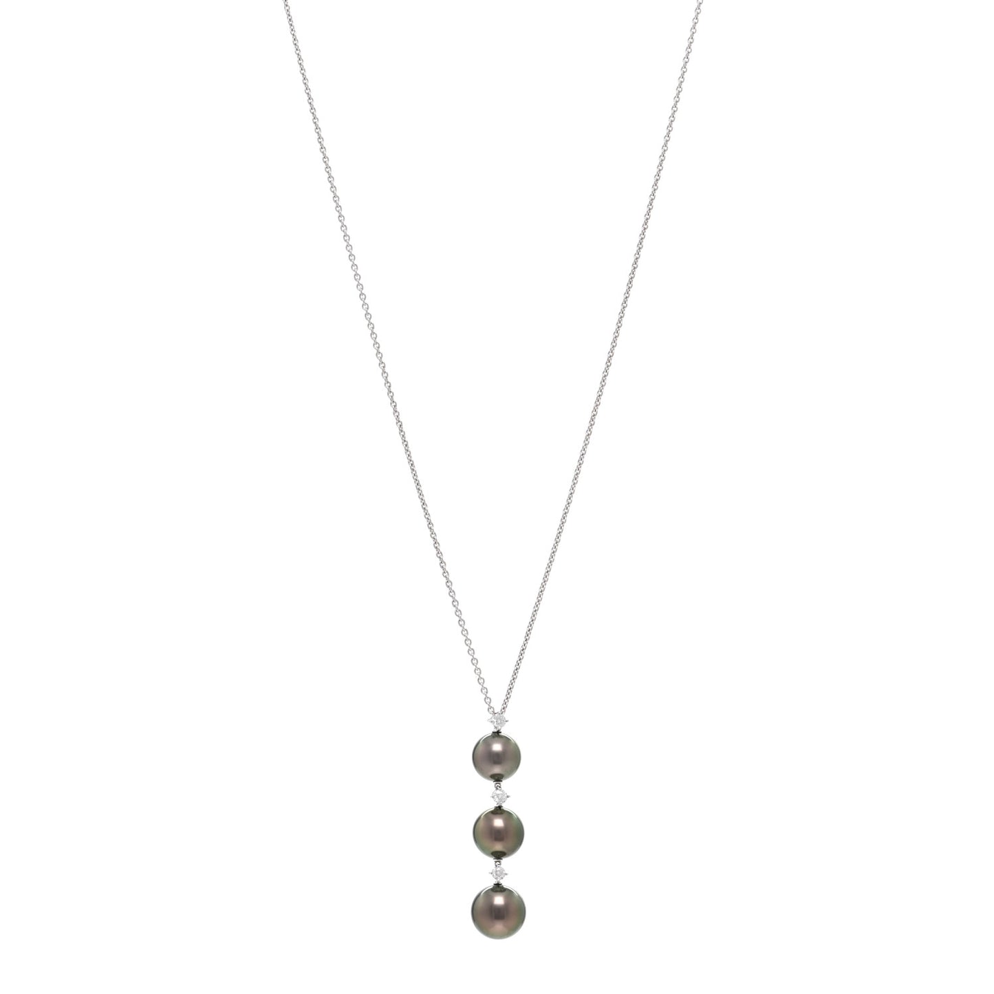18K White Gold Diamond South Sea Pearl Three Pearl Drop Necklace