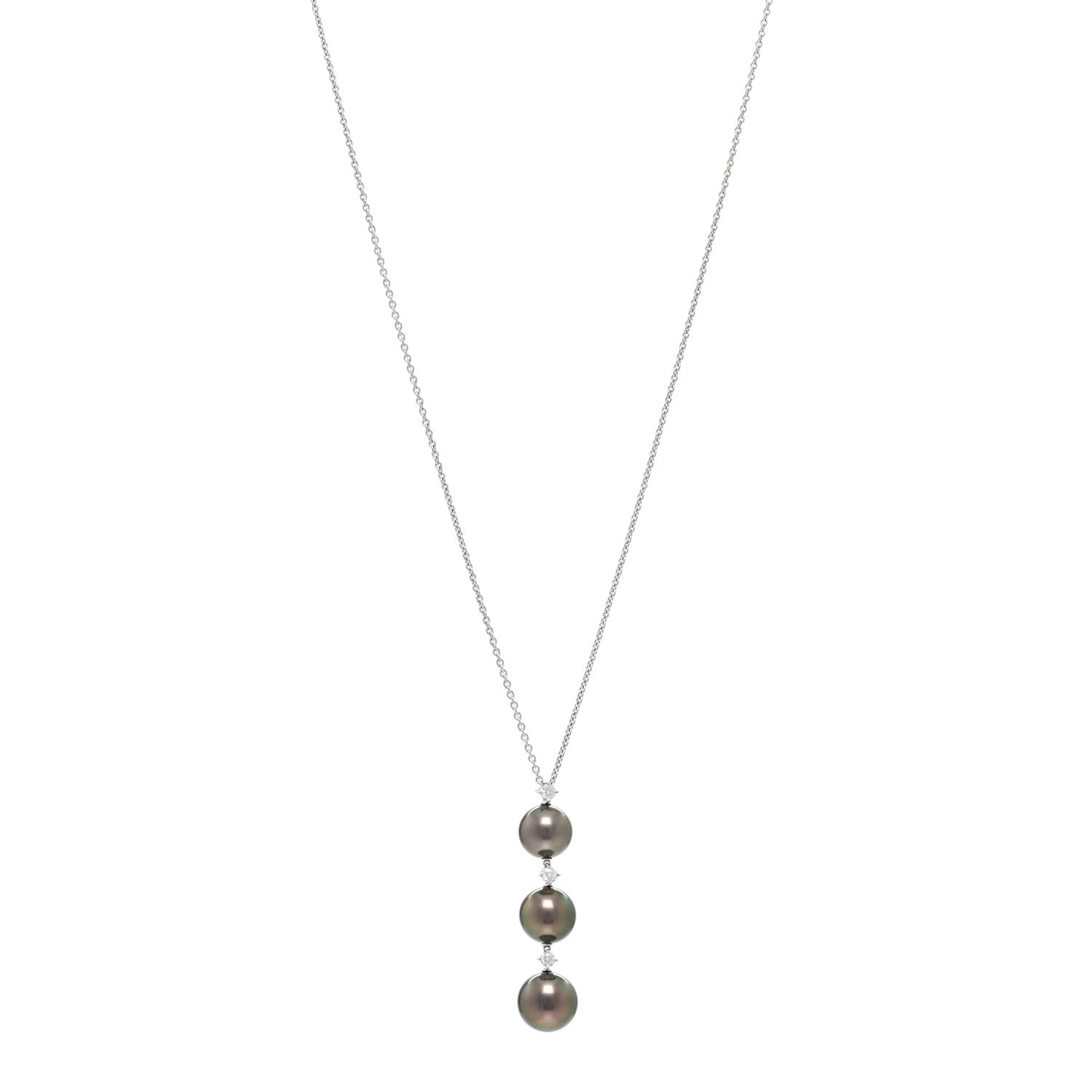 Mikimoto 18K White Gold Diamond South Sea Pearl Three Pearl Drop Necklace 1 of 4