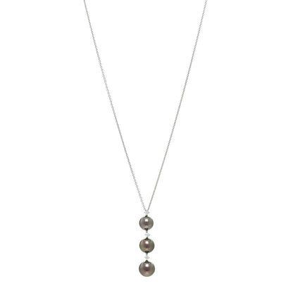 Mikimoto 18K White Gold Diamond South Sea Pearl Three Pearl Drop Necklace 1 of 4