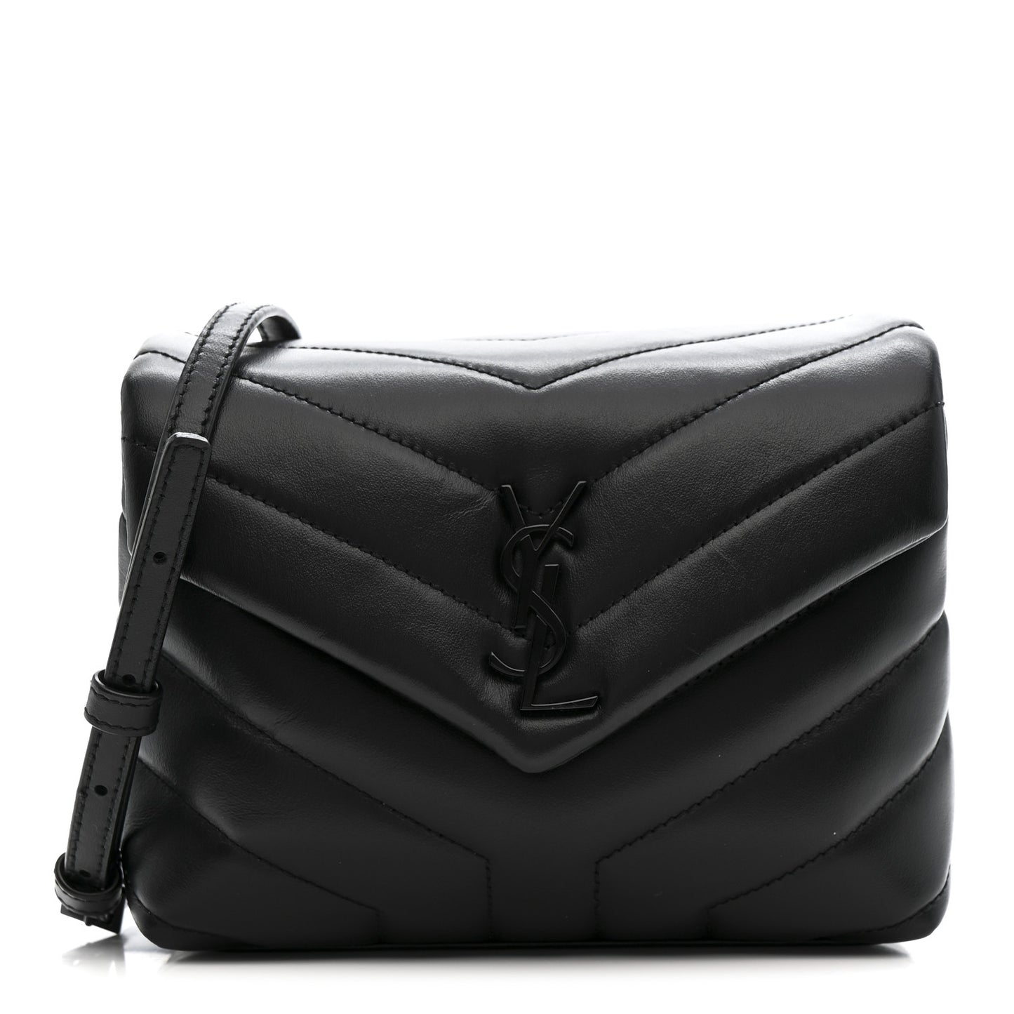 Calfskin Y Quilted Monogram Monochrome Toy Loulou Crossbody Bag Black