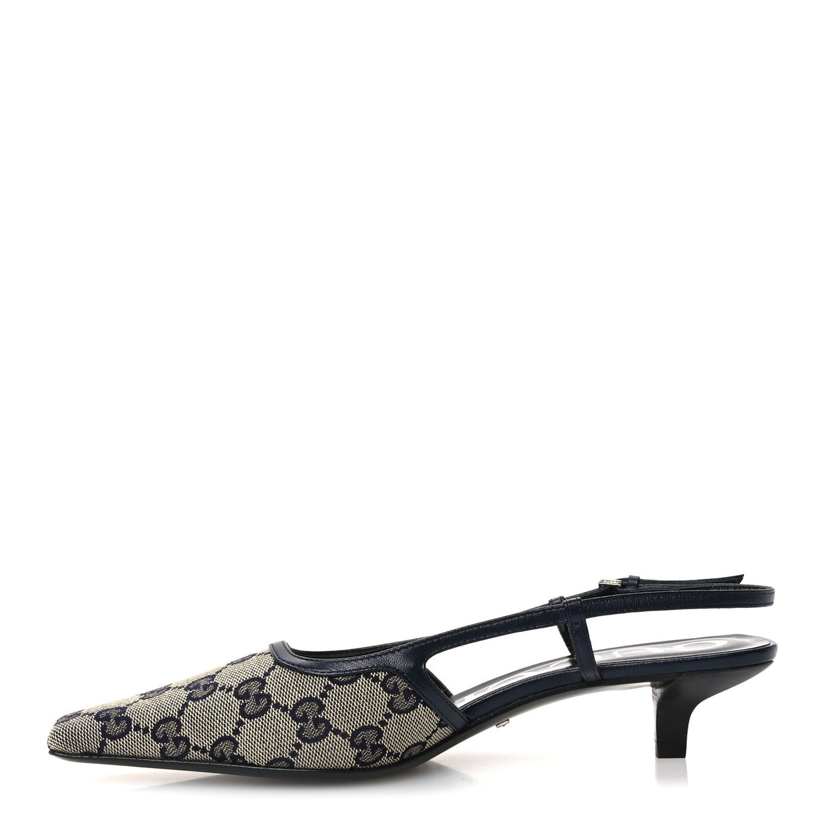 Gucci GG Monogram Malaga Kid Square G 35mm Slingback Pumps 37 Beige Blue 1 of 9