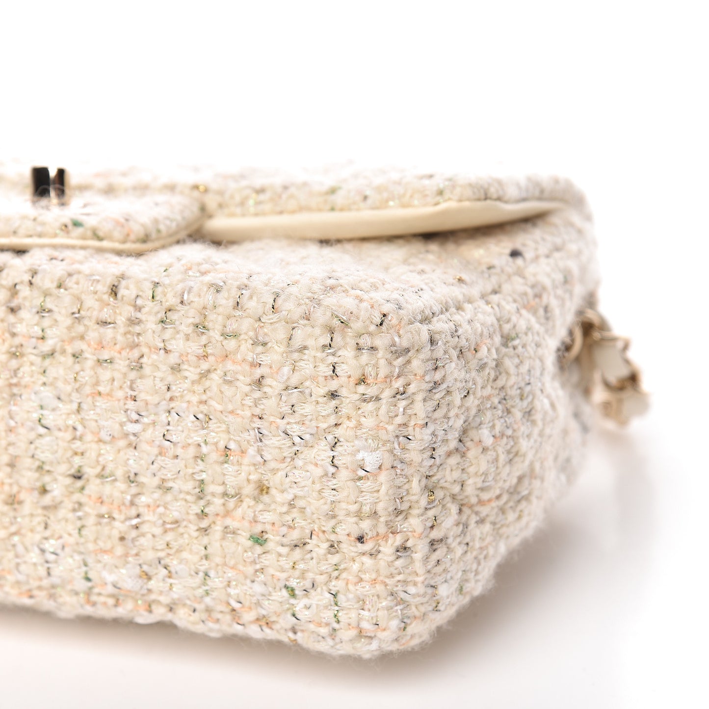 Tweed Quilted Mini Rectangular Flap Off White