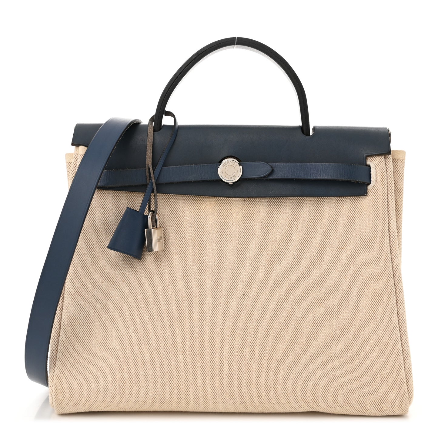 Toile Vache Calfskin Herbag PM 30 Navy Bleu Natural