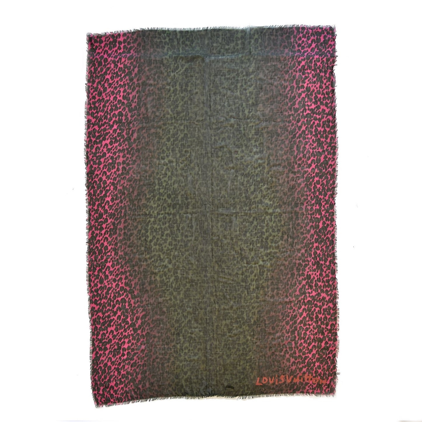 Cashmere Silk Leopard Blurry Leo Stole Kaki