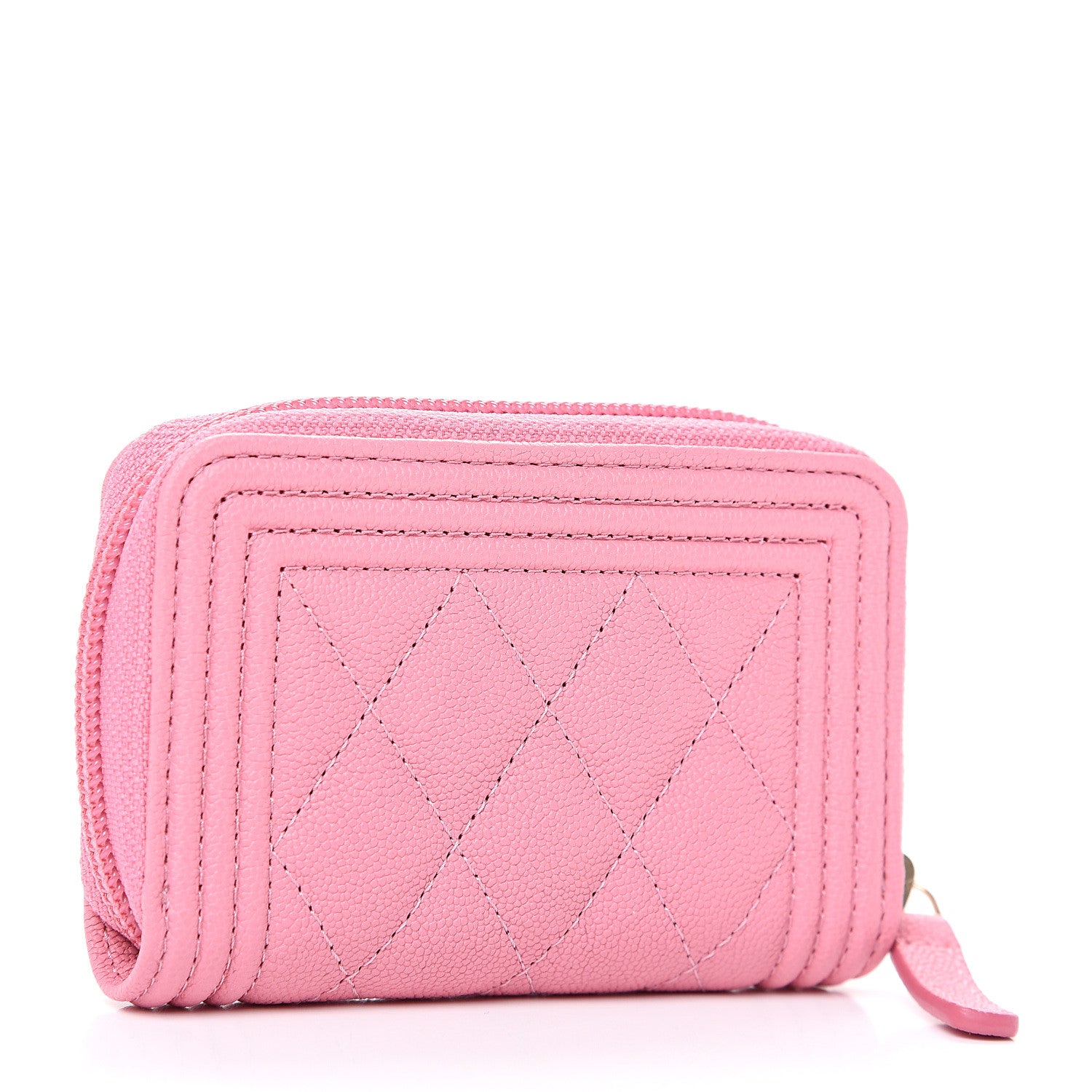 Chanel Caviar Quilted Boy Zip Around Coin Purse Wallet Dark Pink 2 of 7