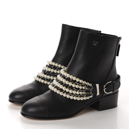 Chanel Calfskin Pearl Cap Toe Short Boots 37 Black 4 of 11