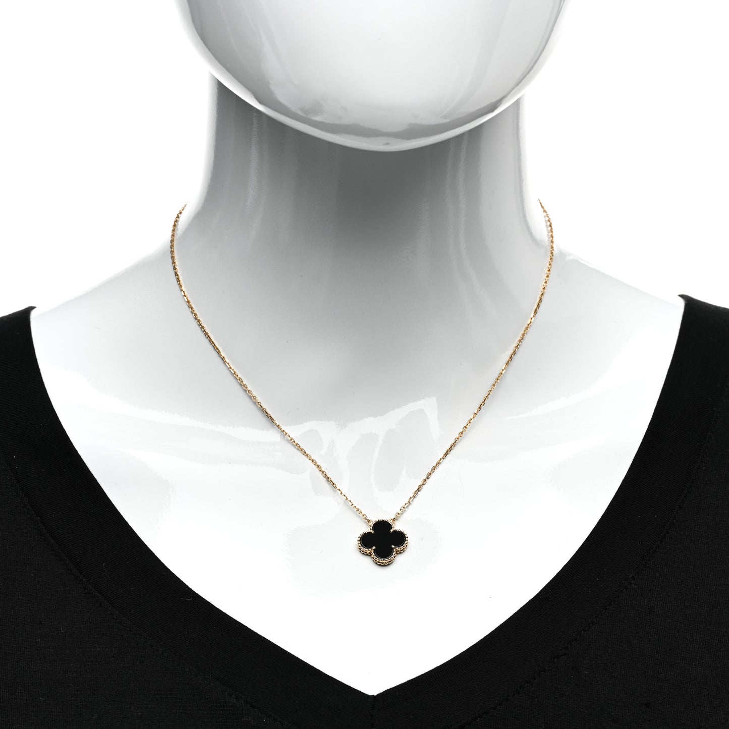 18K Yellow Gold Black Onyx Vintage Alhambra Pendant Necklace