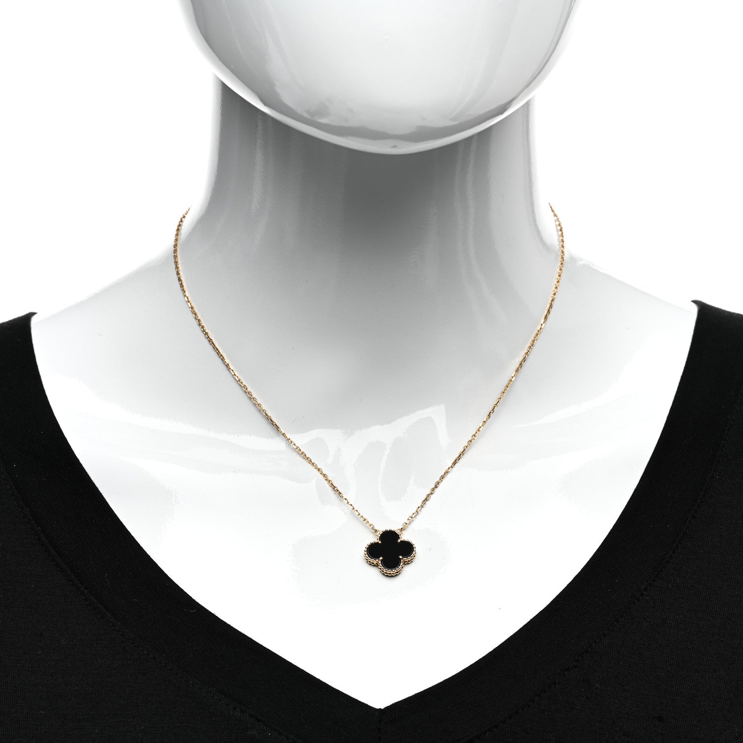 Van Cleef & Arpels 18K Yellow Gold Black Onyx Vintage Alhambra Pendant Necklace 2 of 4