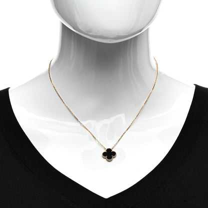 Van Cleef & Arpels 18K Yellow Gold Black Onyx Vintage Alhambra Pendant Necklace 2 of 4