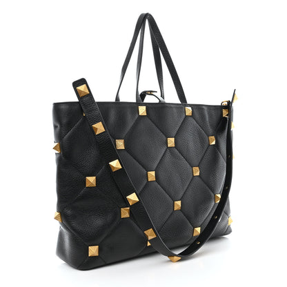 Valentino Garavani Grained Calfskin Quilted Large Roman Stud Tote Black 3 of 10