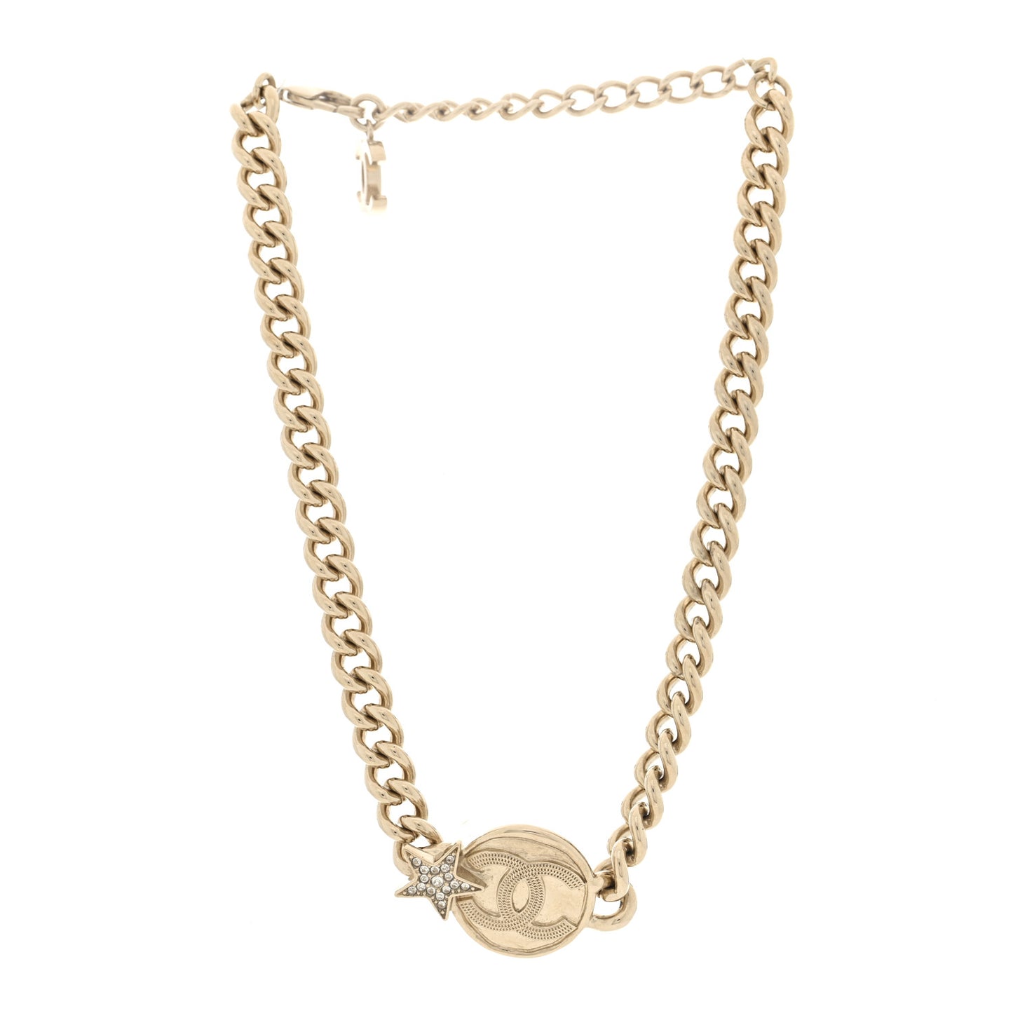 Metal Crystal Textured CC Star Chain Choker Necklace Gold