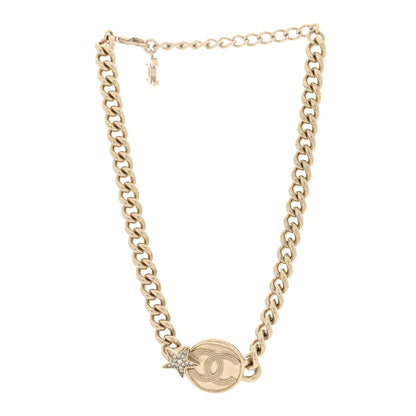 Chanel Metal Crystal Textured CC Star Chain Choker Necklace Gold 3 of 4