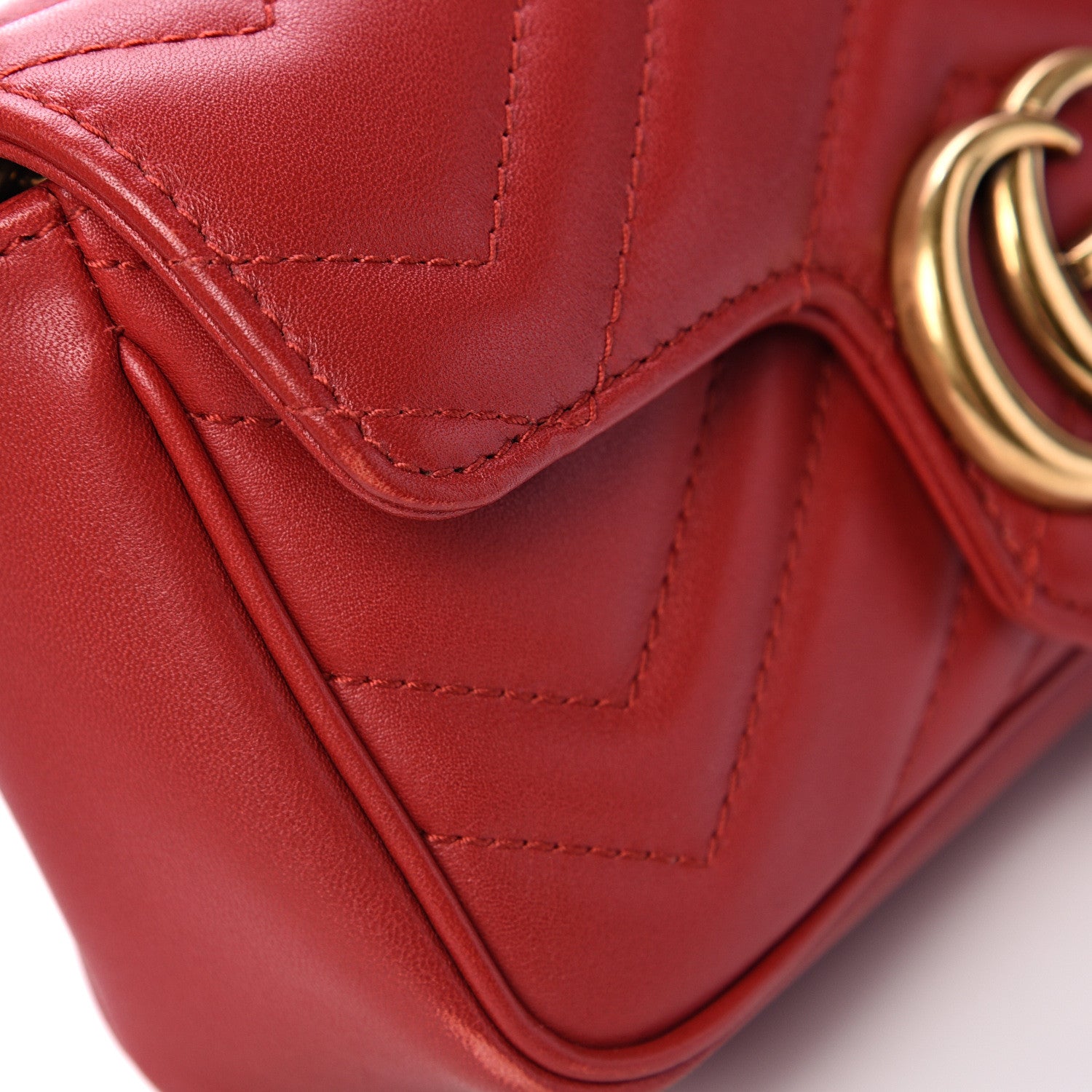 Gucci Calfskin Matelasse Super Mini GG Marmont Shoulder Bag Hibiscus Red 11 of 14