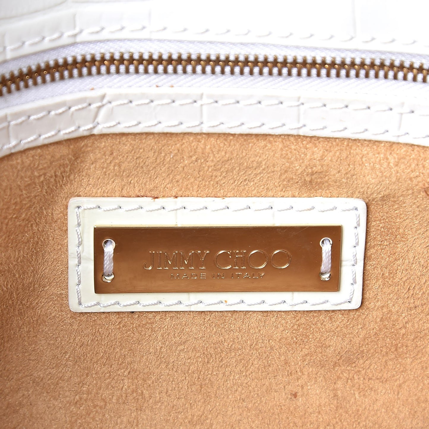 Calfskin Crocodile Embossed River Shoulder Bag White
