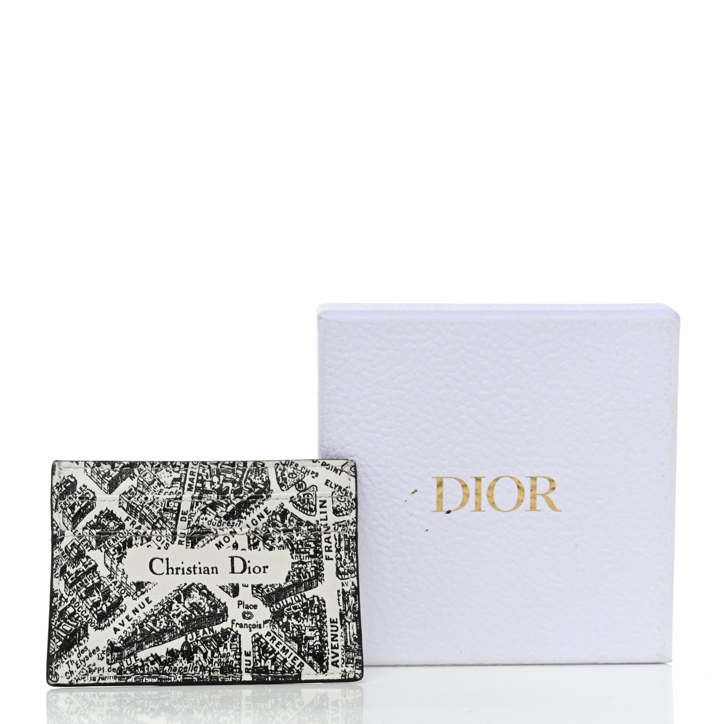 Calfskin Plan De Paris Print Card Holder White Black