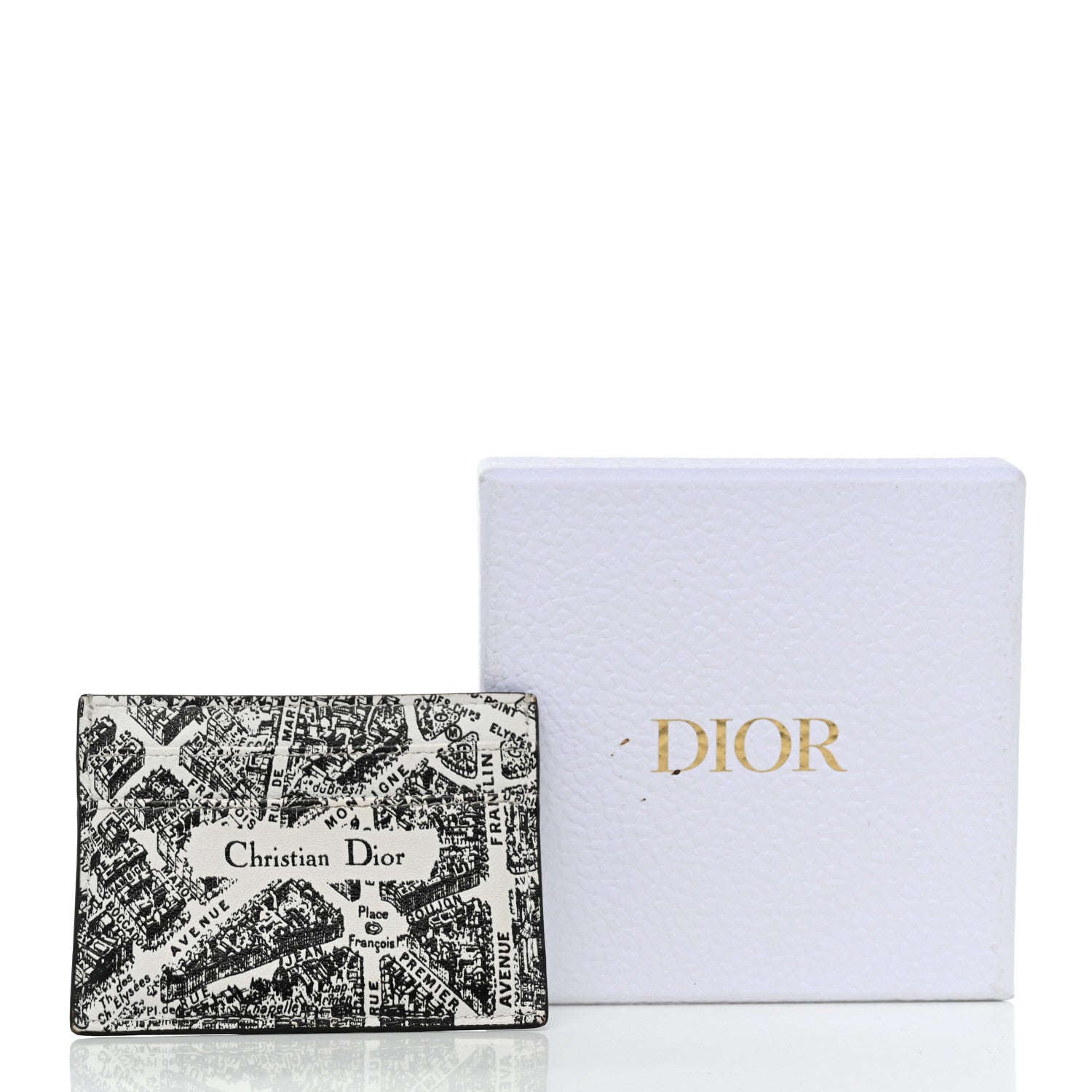 Christian Dior Calfskin Plan De Paris Print Card Holder White Black 9 of 9