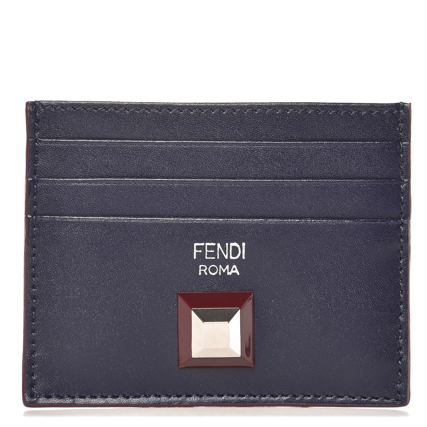 Fendi Vitello Liberty Studded Bi-Color Card Holder Blueberry Sand 1 of 8