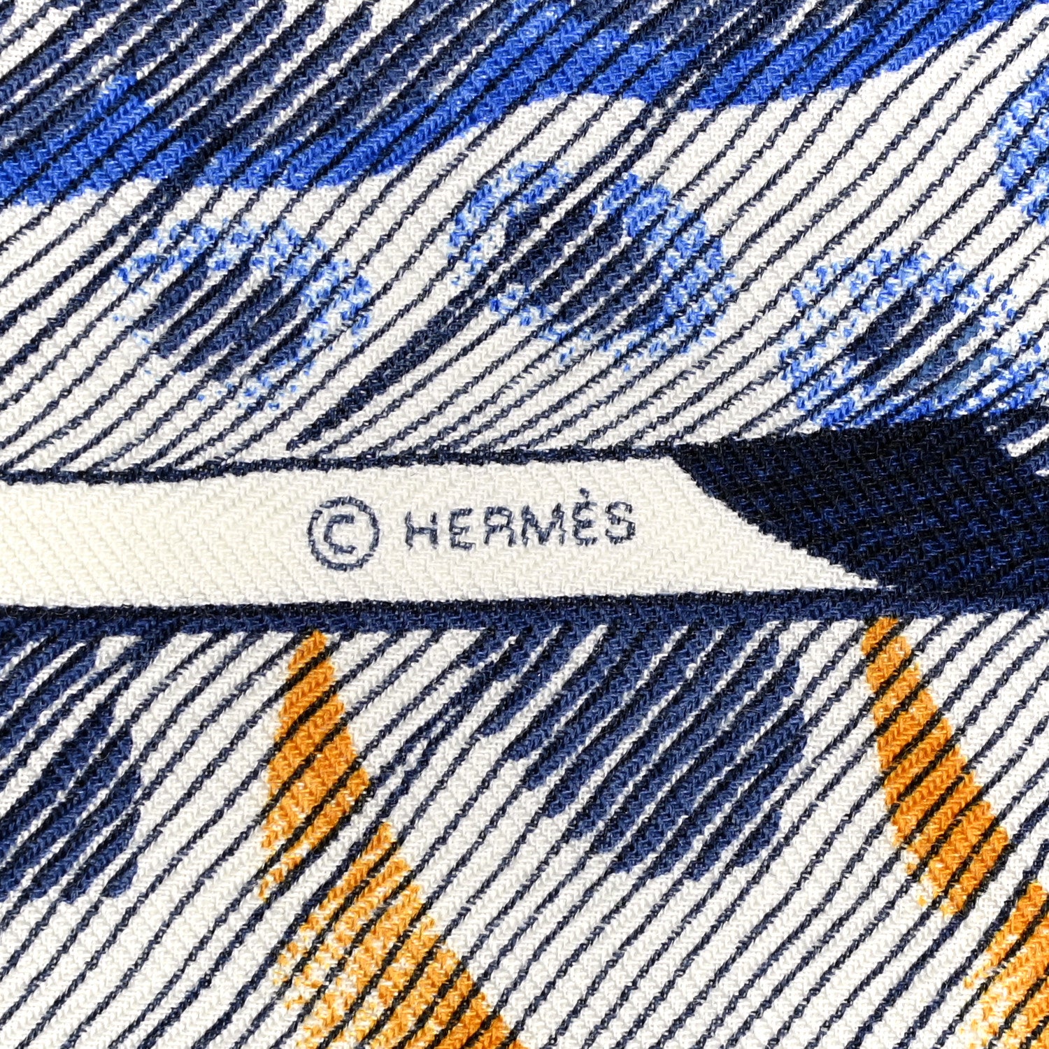 Hermes Cashmere Silk Plumes En Fete Shawl 140 White Bleu Gold 3 of 5