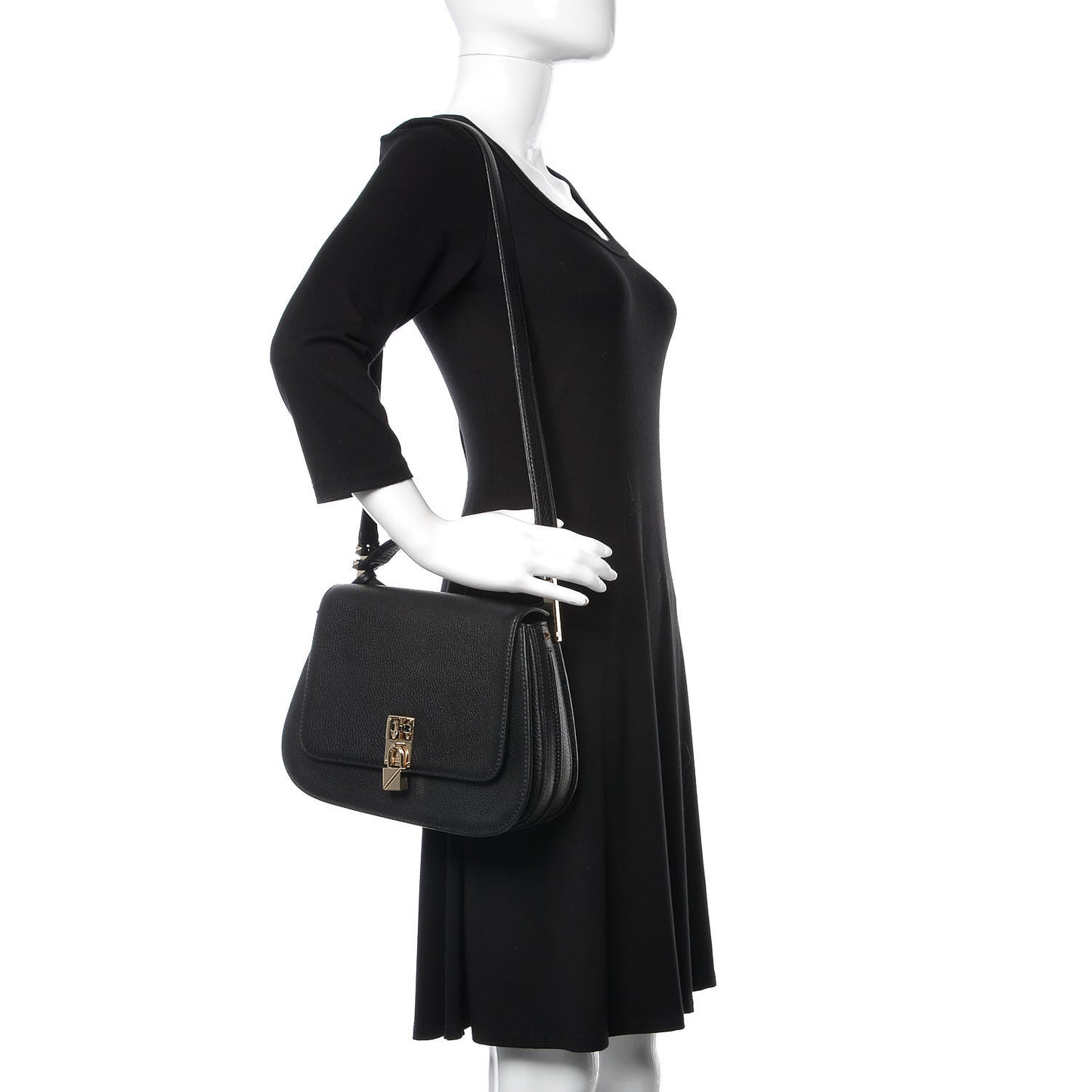 Pebbled Calfskin Joylock Flap Messenger Bag Black
