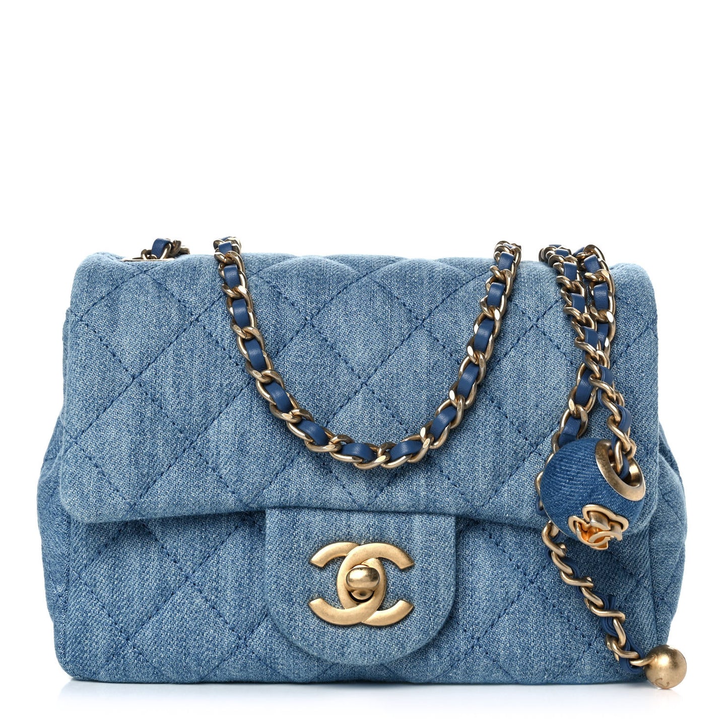 Denim Quilted Mini Pearl Crush Flap Blue