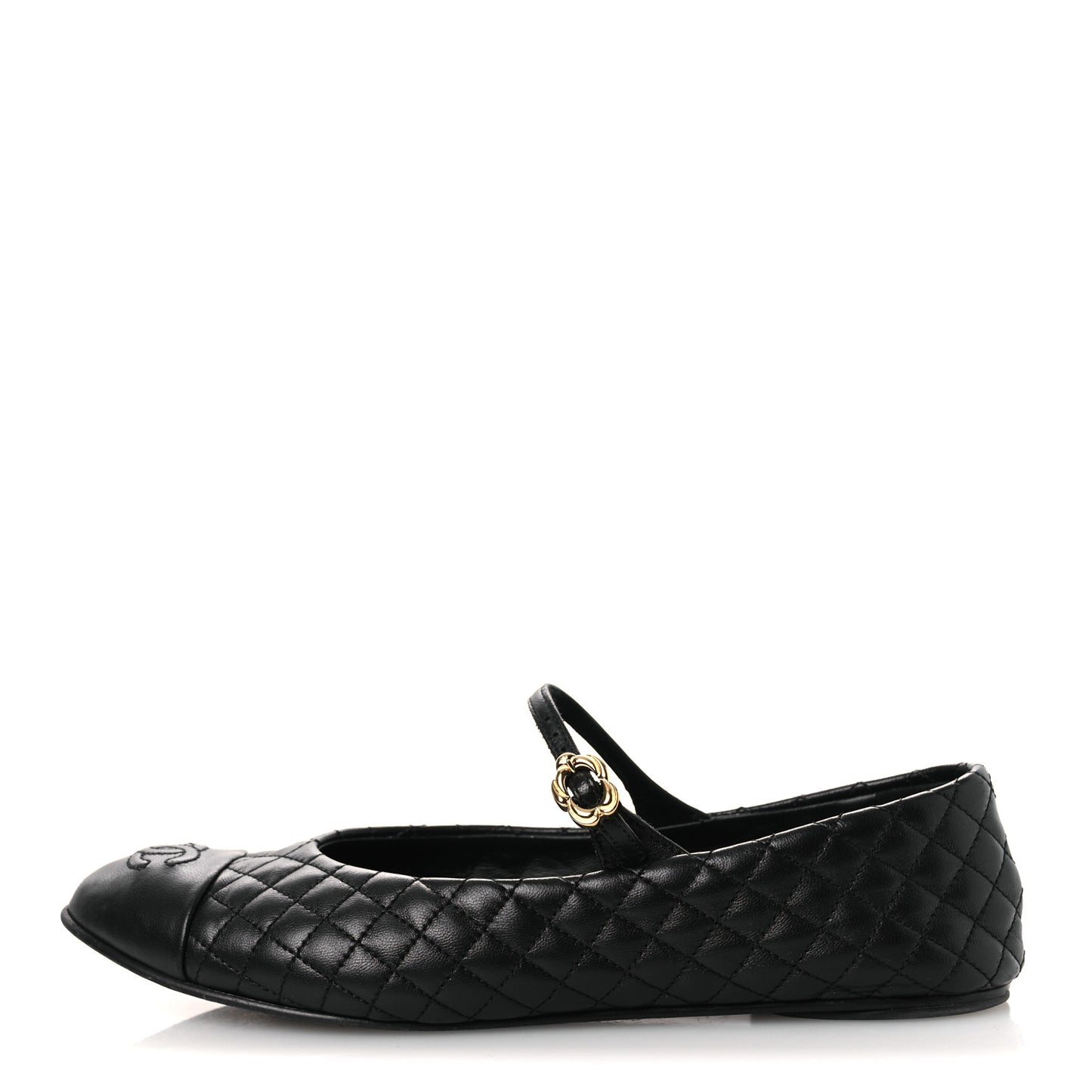 Lambskin Quilted Mary Jane Flats 38.5 Black
