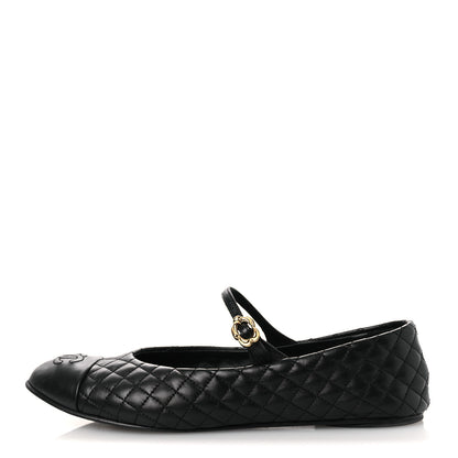 Chanel Lambskin Quilted Mary Jane Flats 38.5 Black 1 of 14