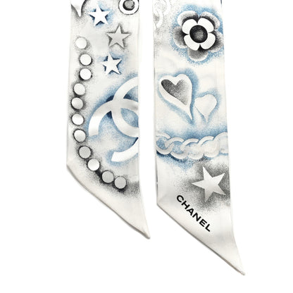 Chanel Silk CC Slim Bandeau Scarf White Blue 3 of 6