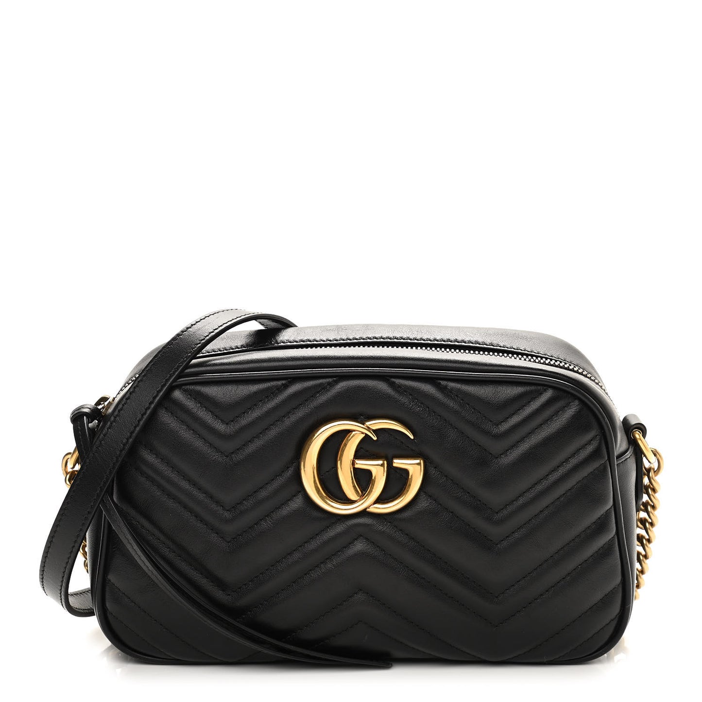 Calfskin Matelasse Small GG Marmont Chain Shoulder Bag Black