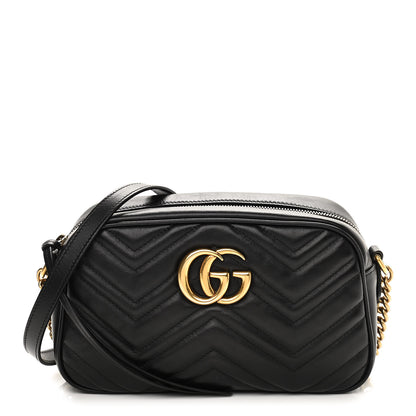 Gucci Calfskin Matelasse Small GG Marmont Chain Shoulder Bag Black 1 of 11
