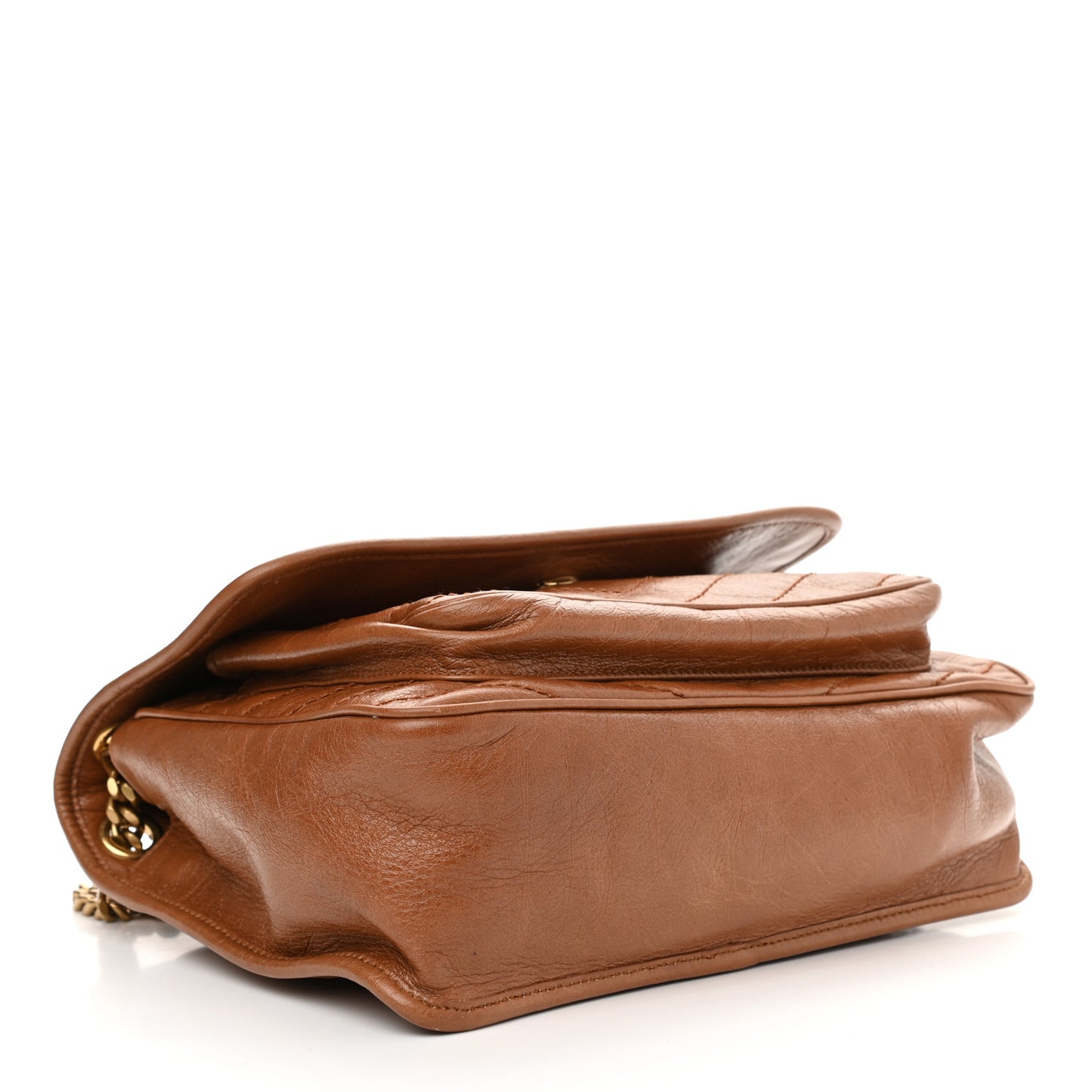 Crinkled Calfskin Matelasse Monogram Medium Niki Chain Satchel Caramel