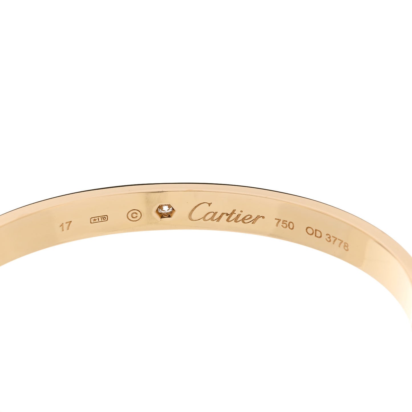 18K Yellow Gold 1 Diamond LOVE Cuff Bracelet 17