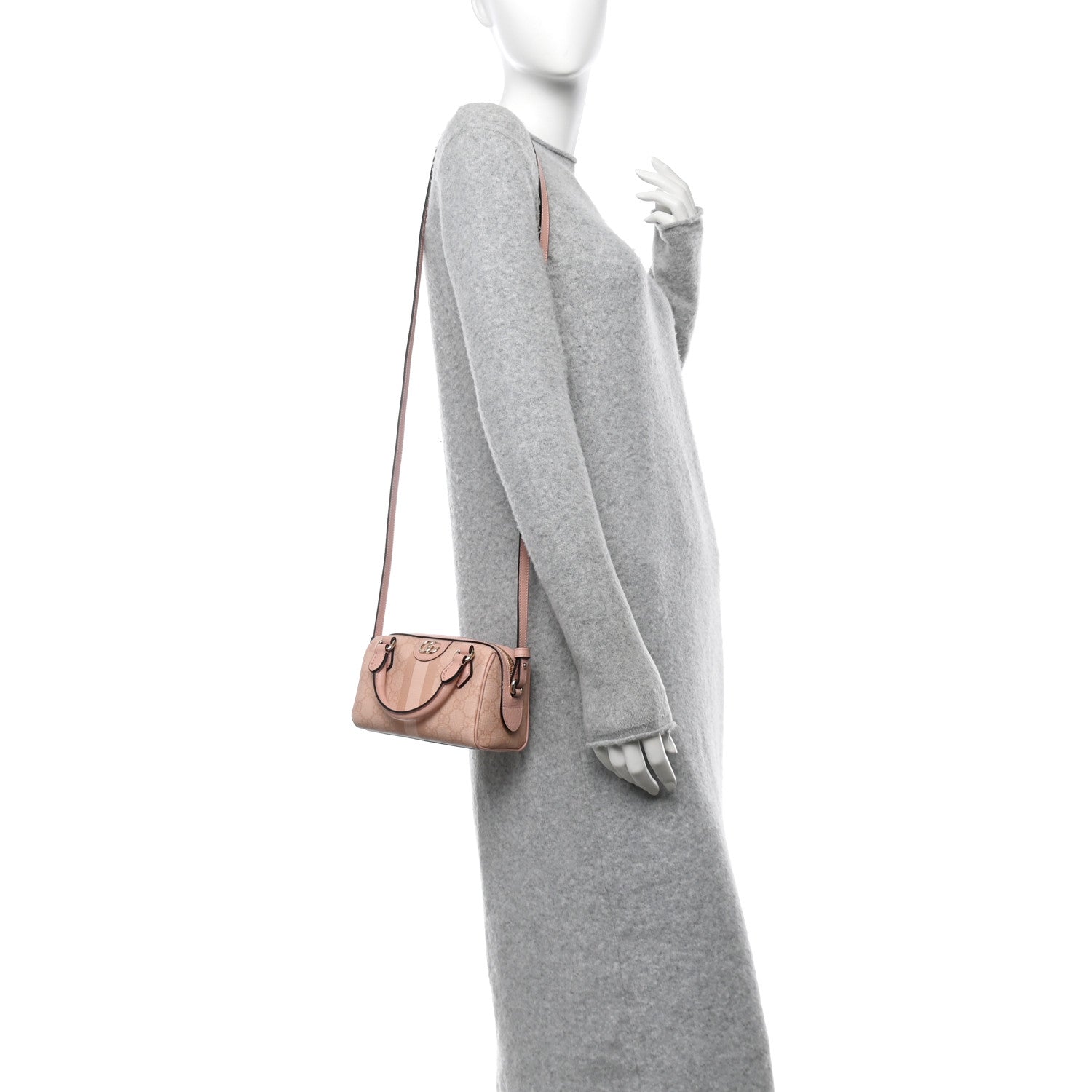 Gucci GG Supreme Monogram Textured Dollar Calfskin Web Super Mini Ophidia Top Handle Bowler Bag Rose Pink 2 of 11