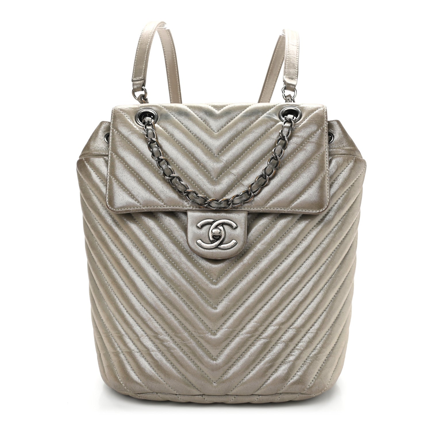 Chanel Iridescent Calfskin Chevron Quilted Small Urban Spirit Backpack Silver 1 of 15