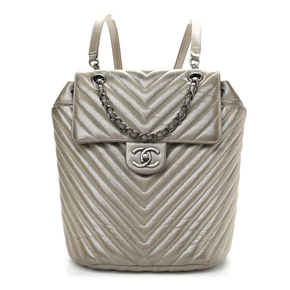 Chanel Iridescent Calfskin Chevron Quilted Small Urban Spirit Backpack Silver 1 of 15