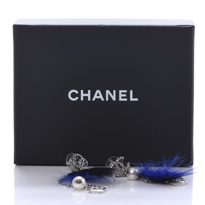 Chanel Crystal Chain Feather CC Drop Earrings Blue Brown 4 of 4