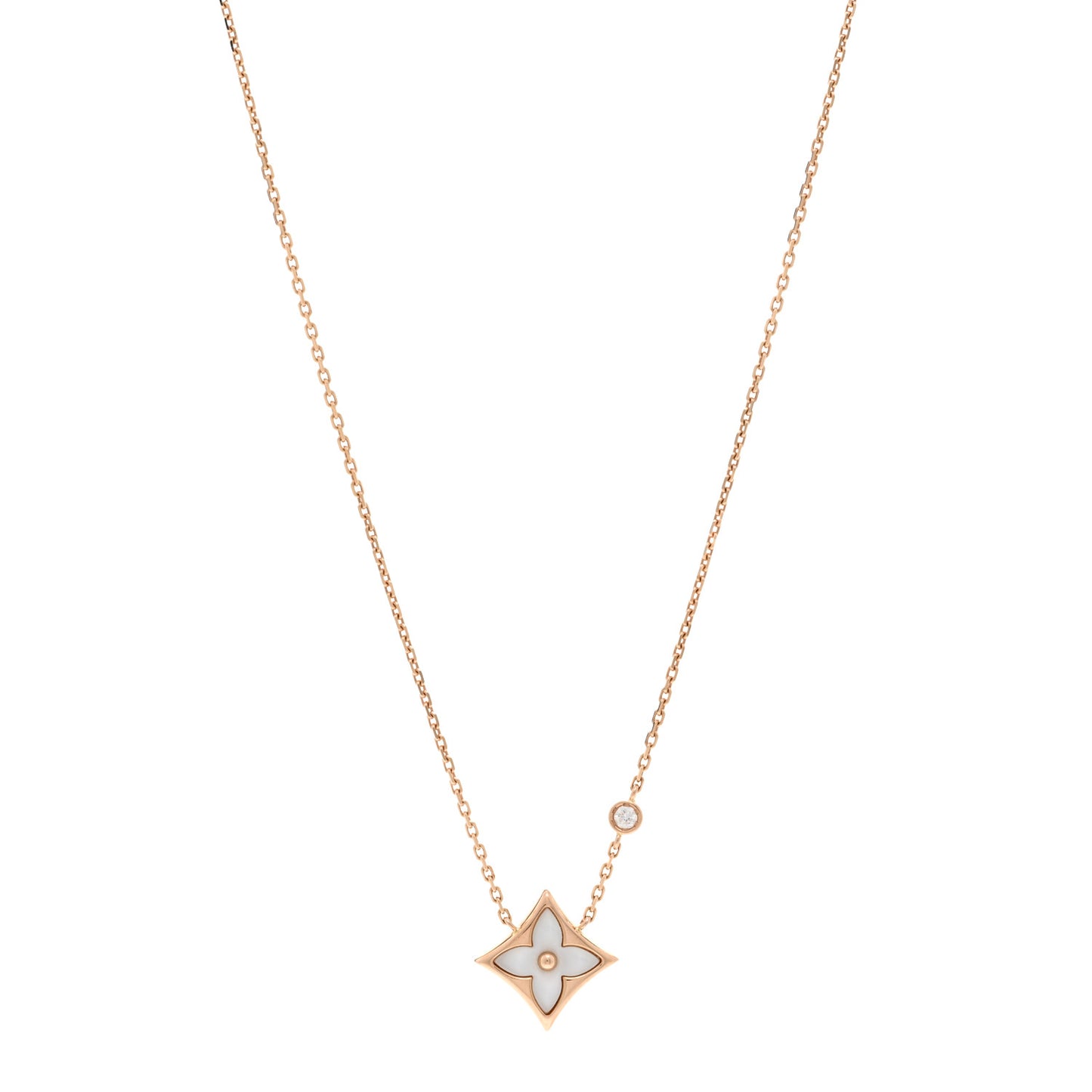 18K Pink Gold Diamond Mother of Pearl Color Blossom BB Star Pendant Necklace