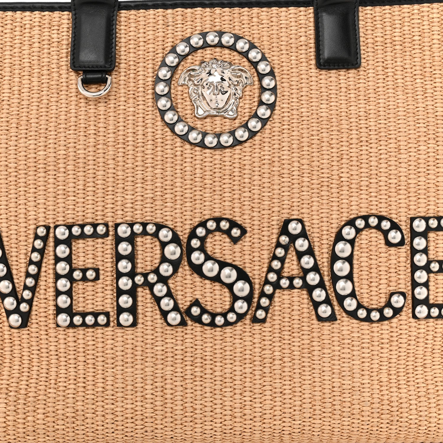 Versace Raffia Studded La Medusa Large Tote Beige 7 of 11