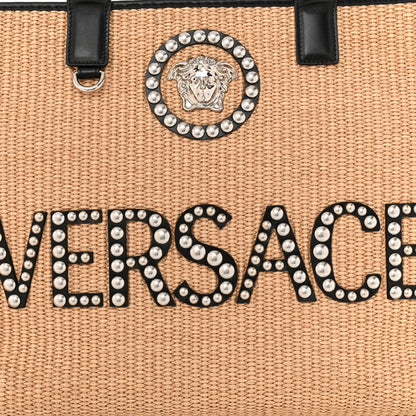 Versace Raffia Studded La Medusa Large Tote Beige 7 of 11