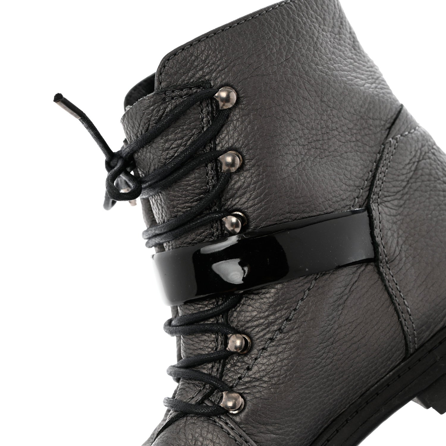 Chanel Metallic Grained Calfskin Patent Cap Toe Combat Short Boots 38.5 Dark Silver 11 of 12
