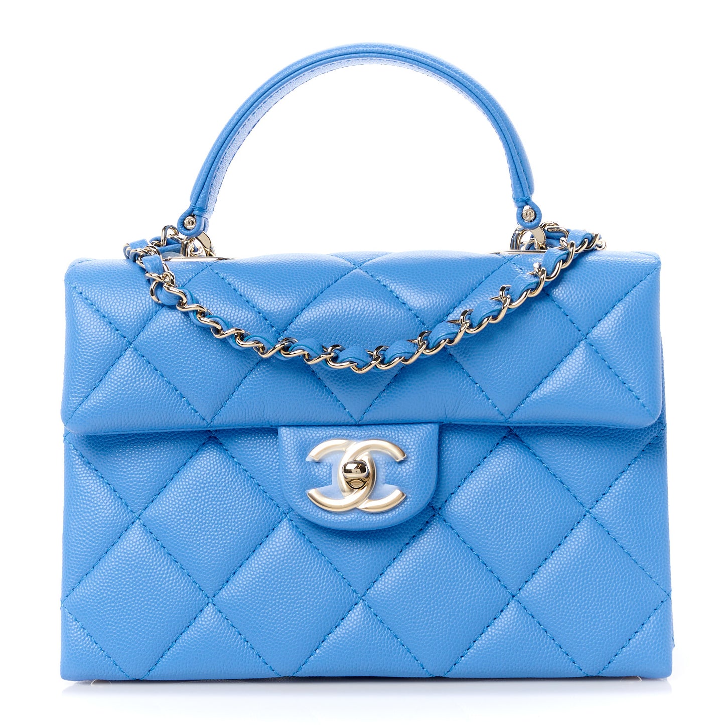 Caviar Quilted Mini Retro Twist Top Handle Flap Blue