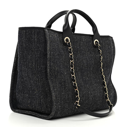 Chanel Denim Medium Deauville Tote Dark Blue White 4 of 14