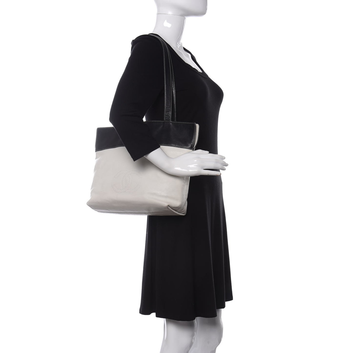 Lambskin CC Bi-Color Tote White Black