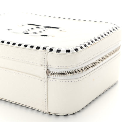 Chanel Caviar Quilted Striped Medium CC Filigree Vanity Case White Black 9 of 10